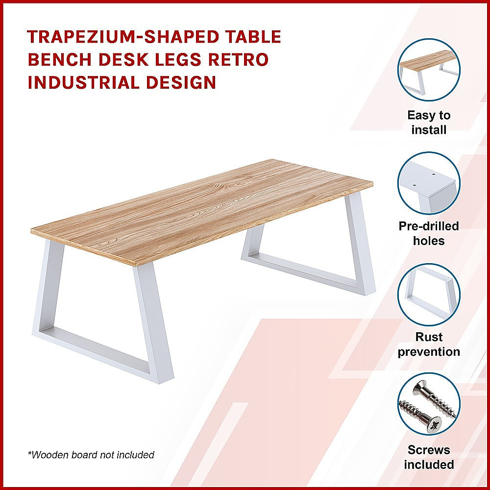 Trapezium-Shaped Table Bench Desk Legs Retro Industrial Design Fully Welded - White 3