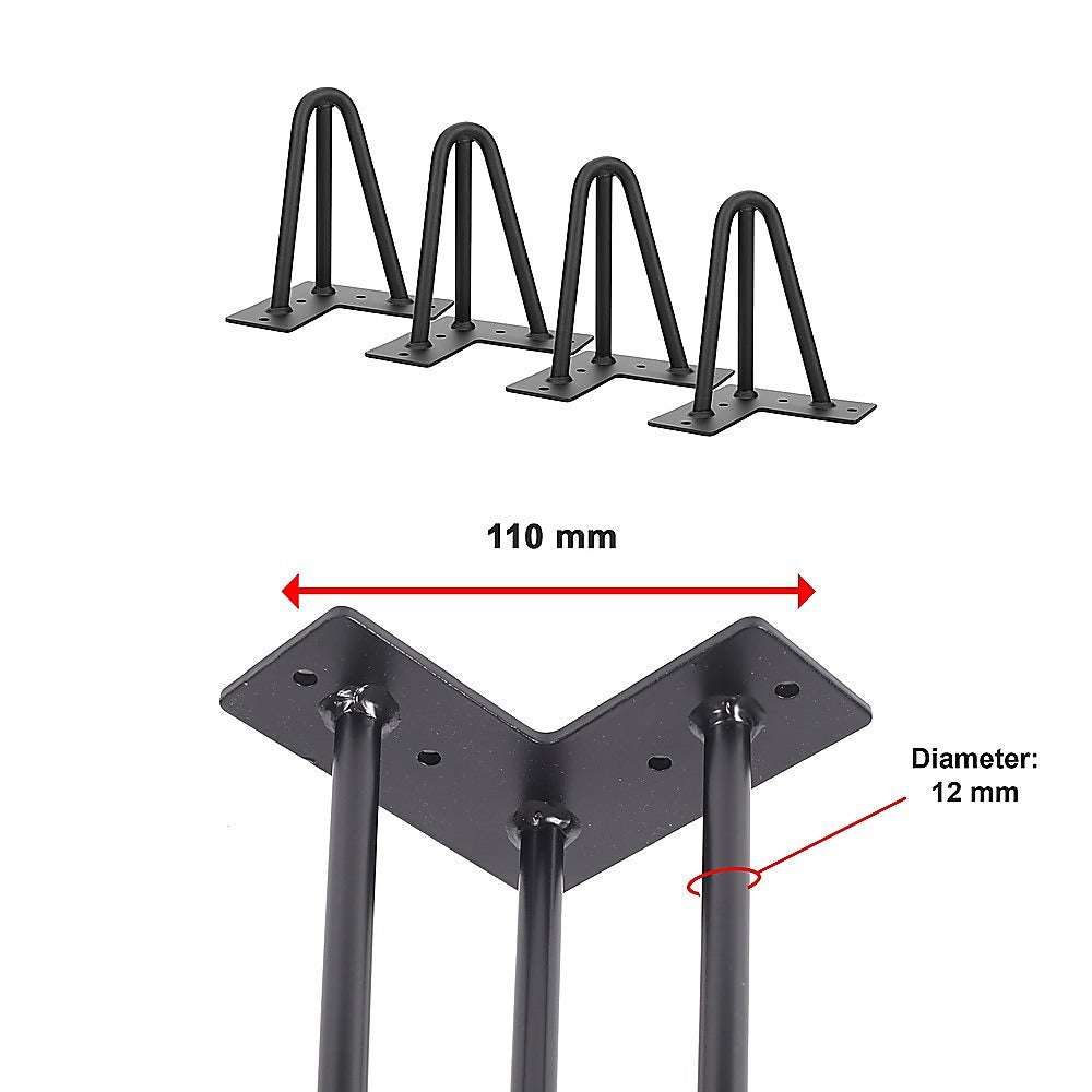 Set of 4 Industrial 3-Rod Retro Hairpin Table Legs 12mm Steel Bench Desk - 11cm Black 8