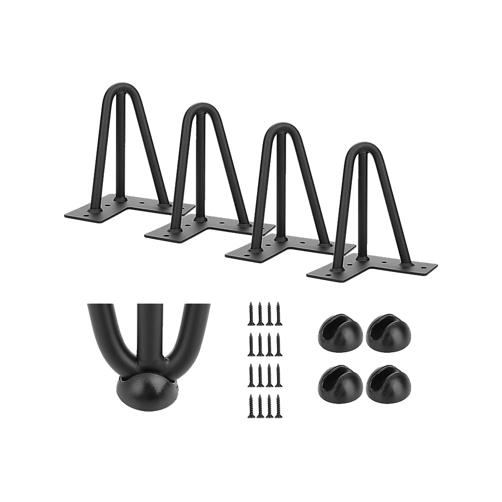 Set of 4 Industrial 3-Rod Retro Hairpin Table Legs 12mm Steel Bench Desk - 11cm Black 4