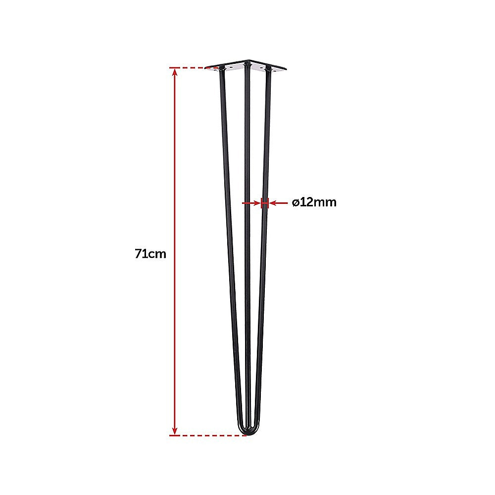 Set of 4 Industrial 3-Rod Retro Hairpin Table Legs 12mm Steel Bench Desk - 71cm Black 6