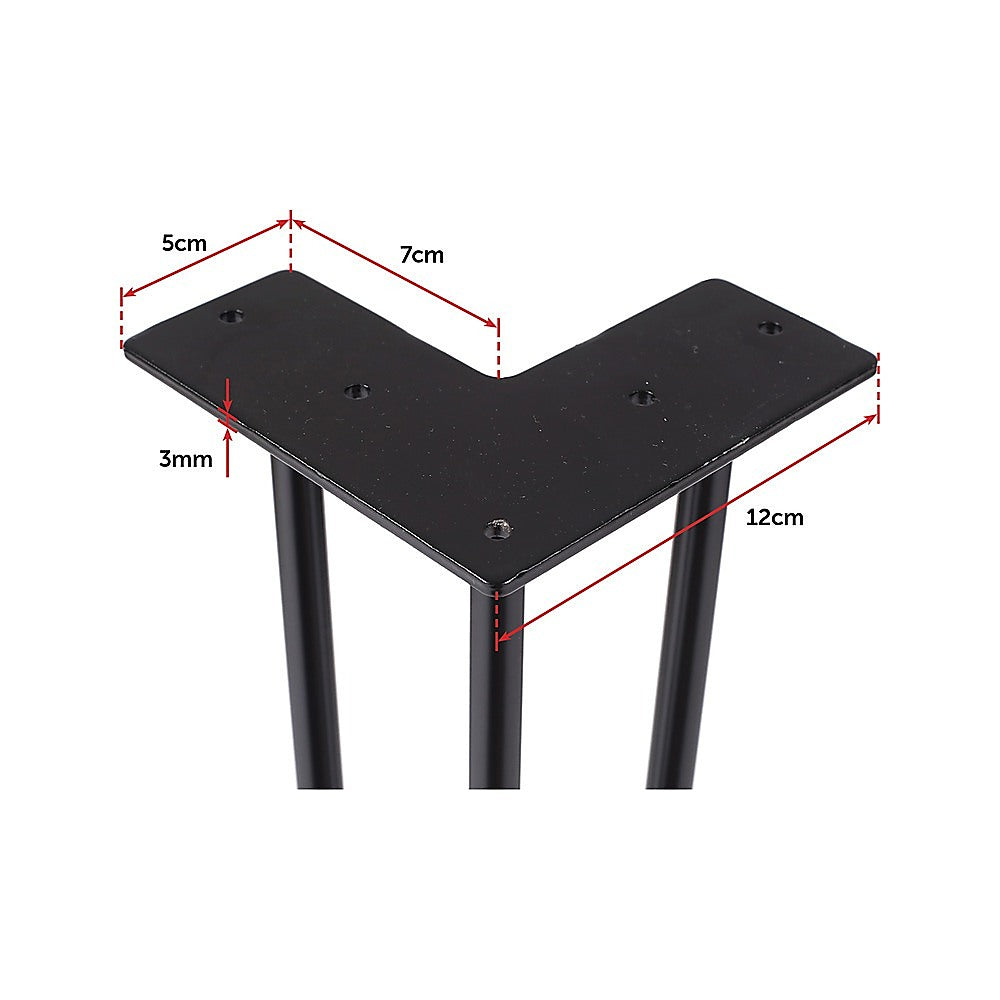Set of 4 Industrial 3-Rod Retro Hairpin Table Legs 12mm Steel Bench Desk - 71cm Black 5