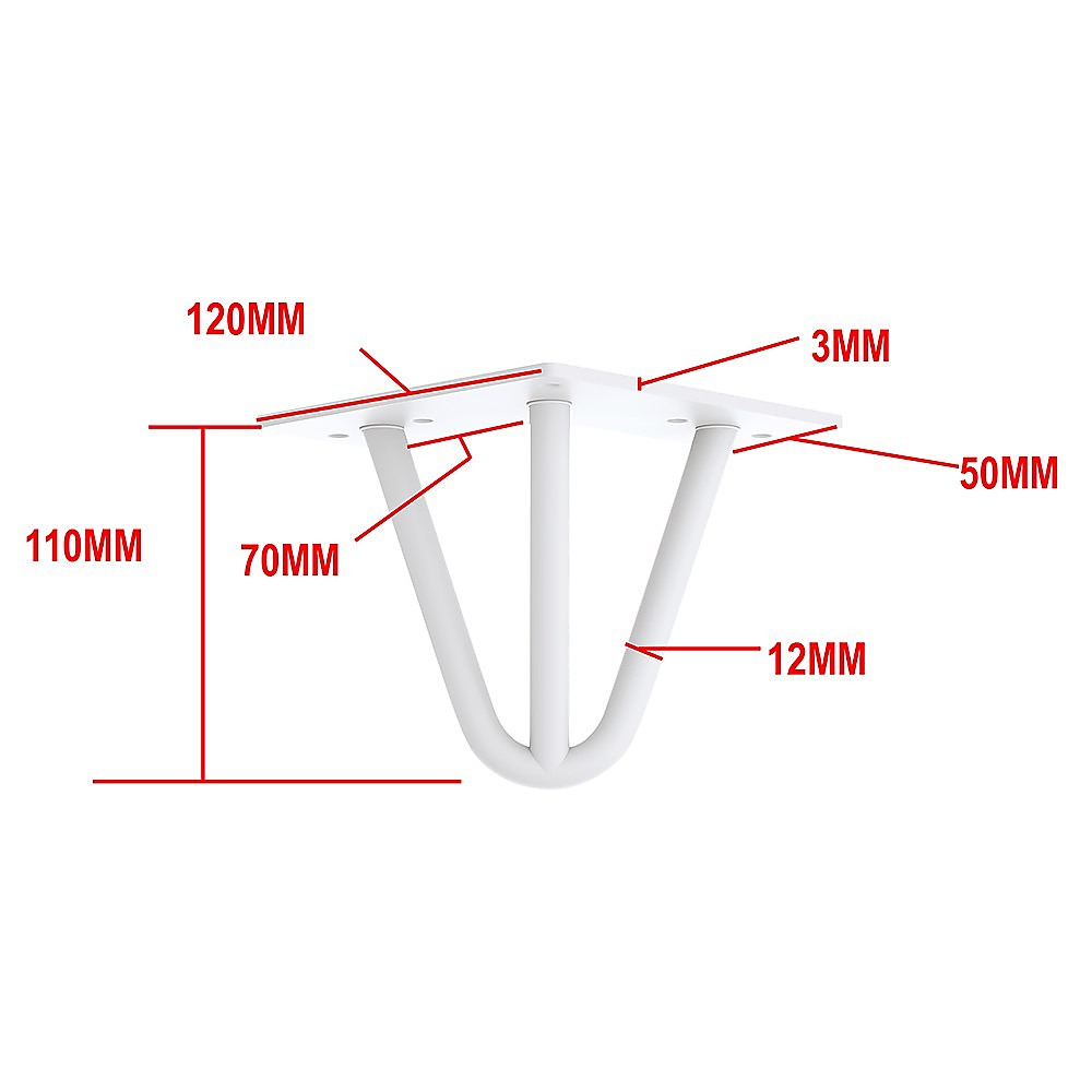Set of 4 Industrial 3-Rod Retro Table Legs 12mm Steel Bench Desk - 11cm White 5