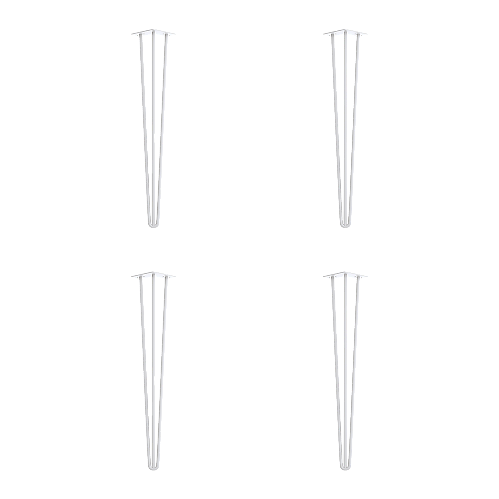 Set of 4 Industrial 3-Rod Retro Hairpin Table Legs 12mm Steel Bench Desk - 71cm White 4