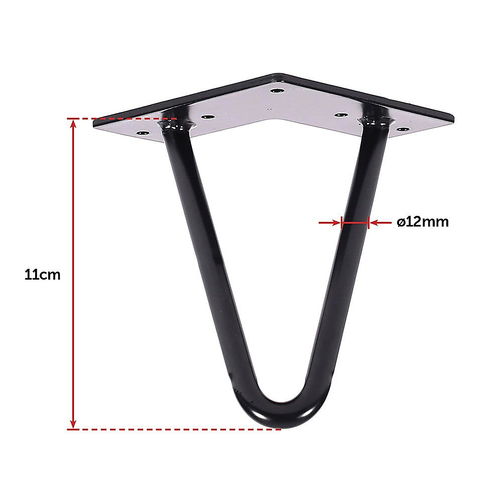 Set of 4 Industrial Retro Hairpin Table Legs 12mm Steel Bench Desk - 11cm Black 6
