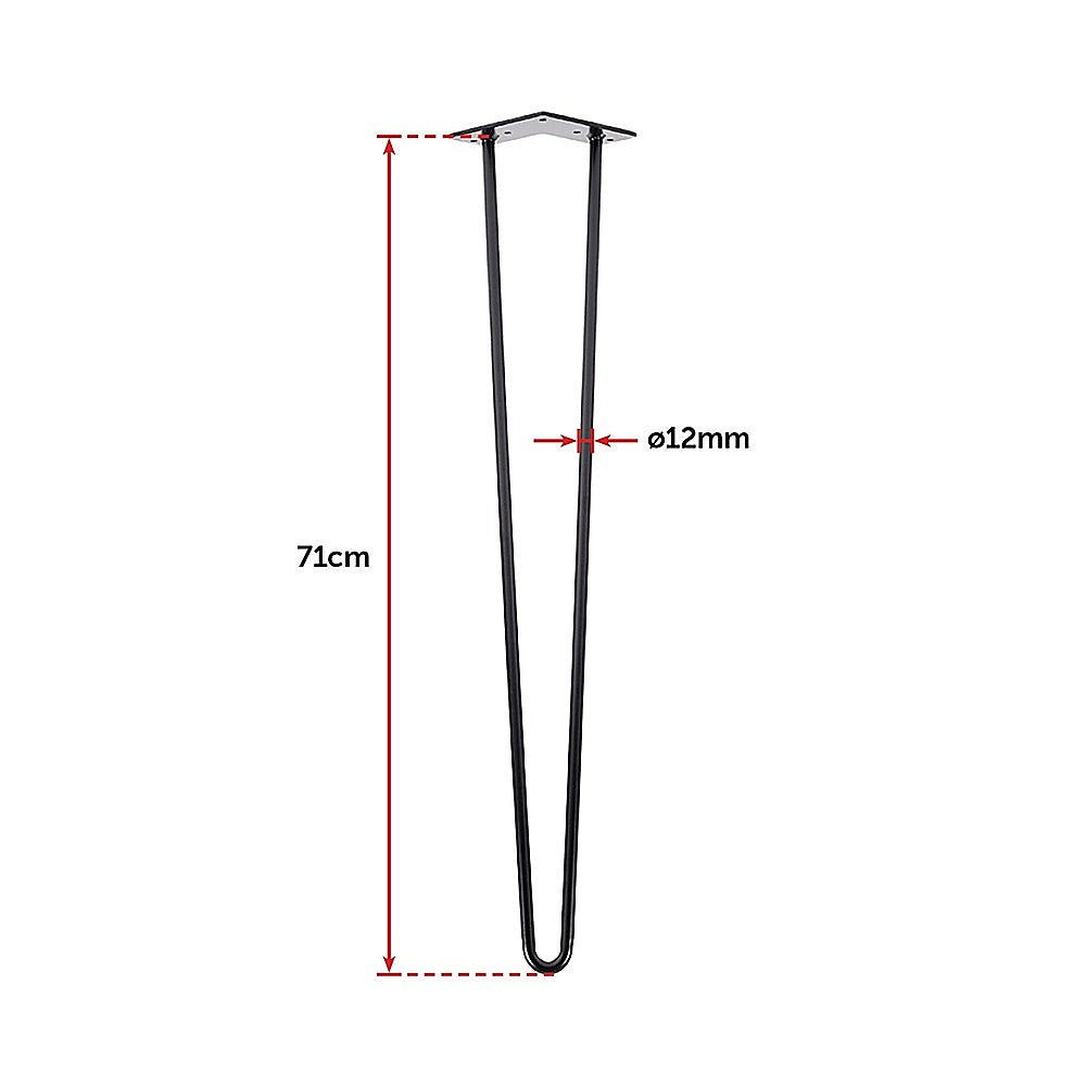 Set of 4 Industrial Retro Hairpin Table Legs 12mm Steel Bench Desk - 71cm Black 6