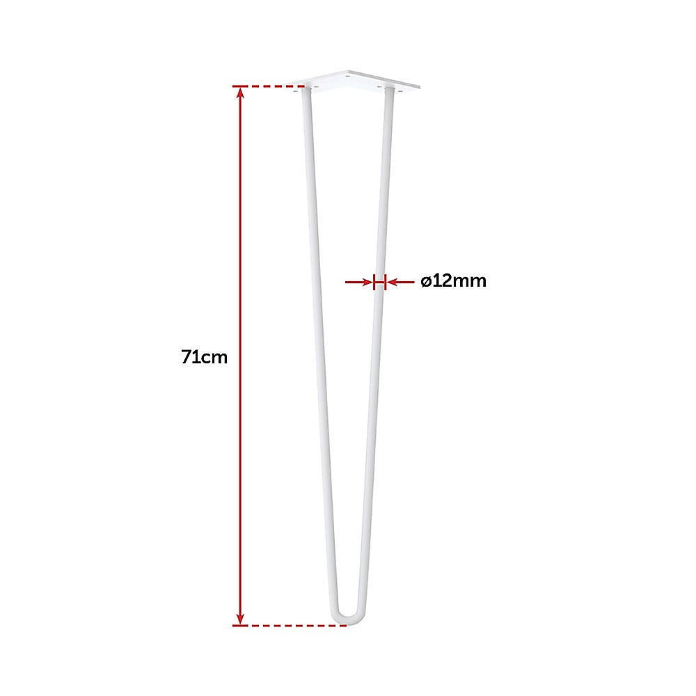Set of 4 Industrial Retro Hairpin Table Legs 12mm Steel Bench Desk - 71cm White 6