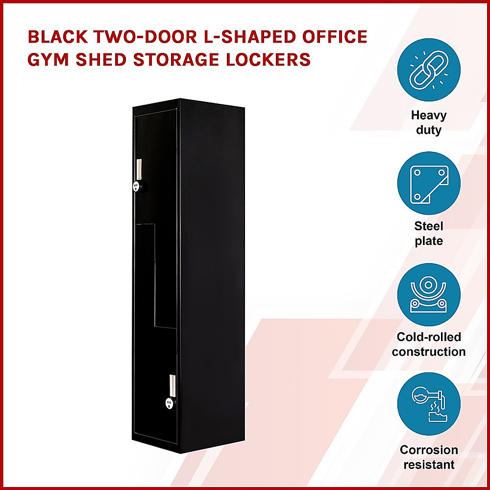 Black Two-Door L-shaped Office Gym Shed Storage Lockers 3