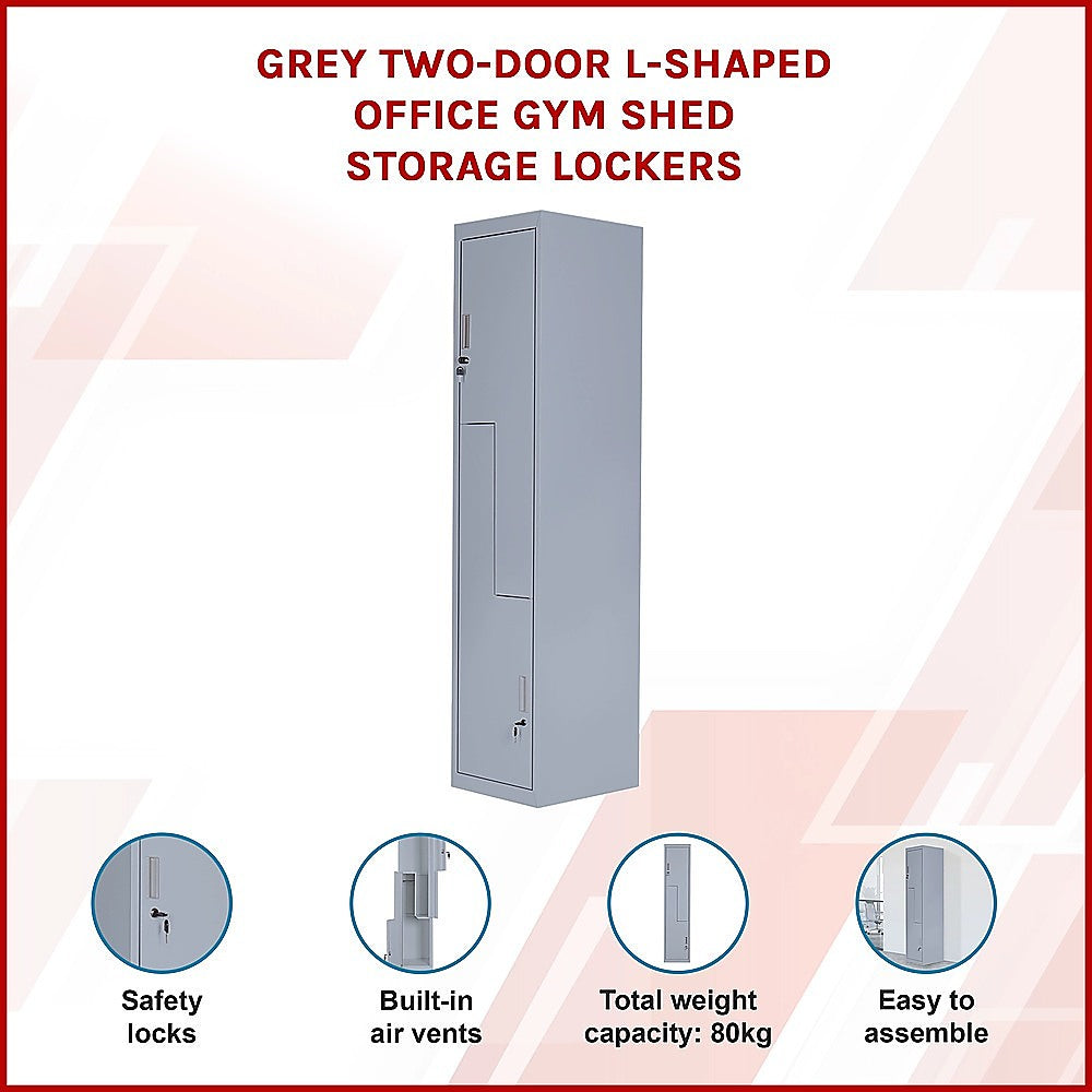 Grey Two-Door L-shaped Office Gym Shed Storage Lockers 3