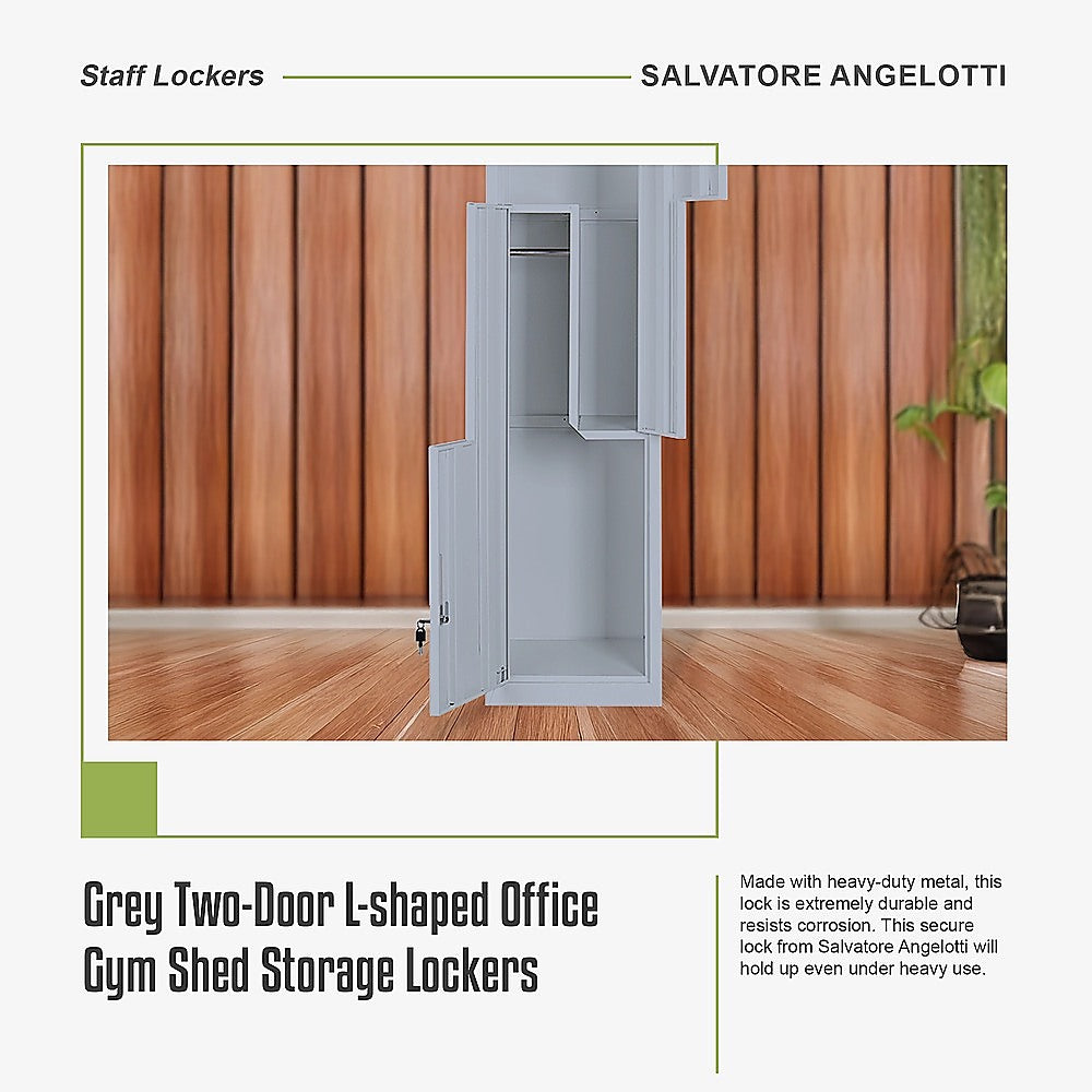 Grey Two-Door L-shaped Office Gym Shed Storage Lockers 8