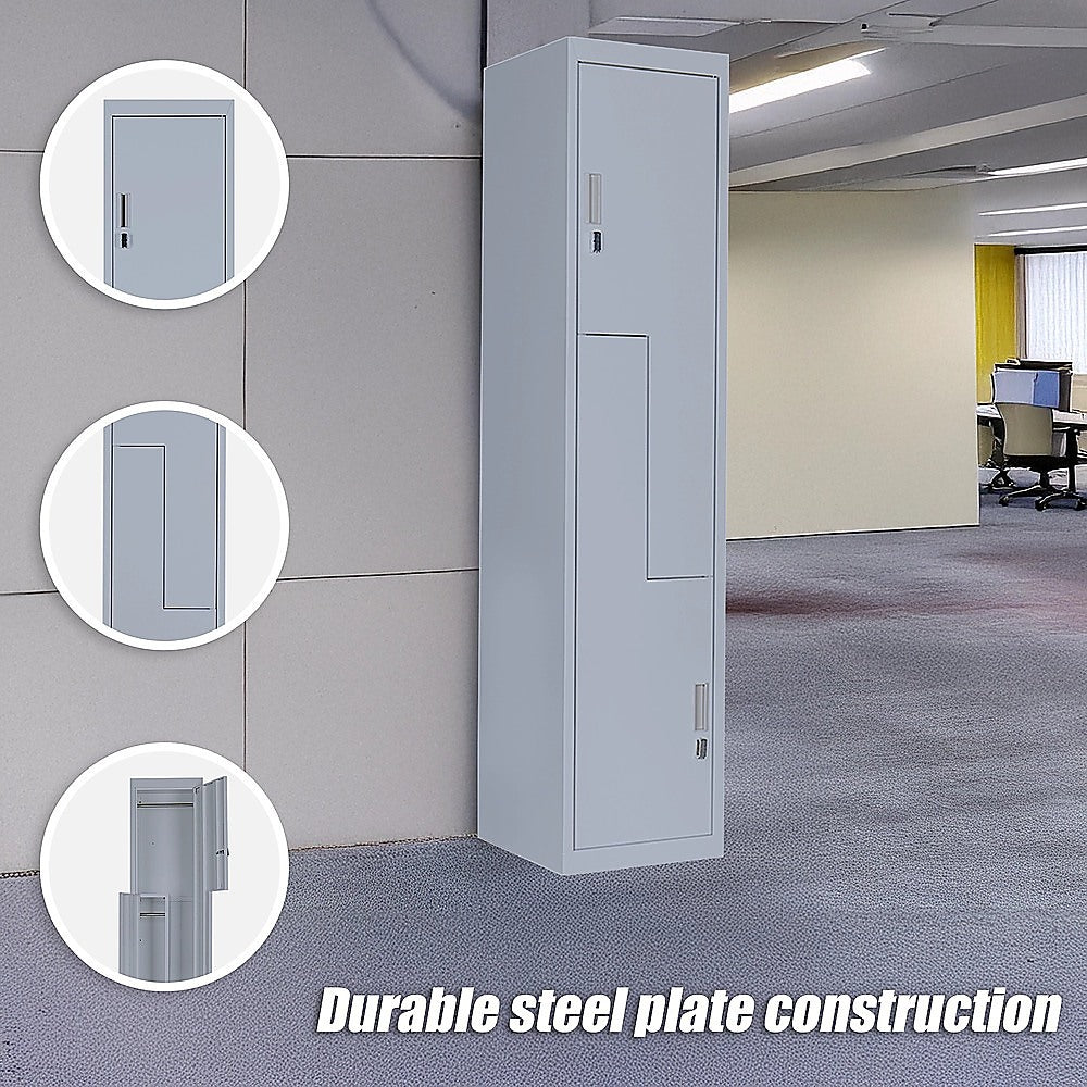 Grey Two-Door L-shaped Office Gym Shed Storage Lockers 8