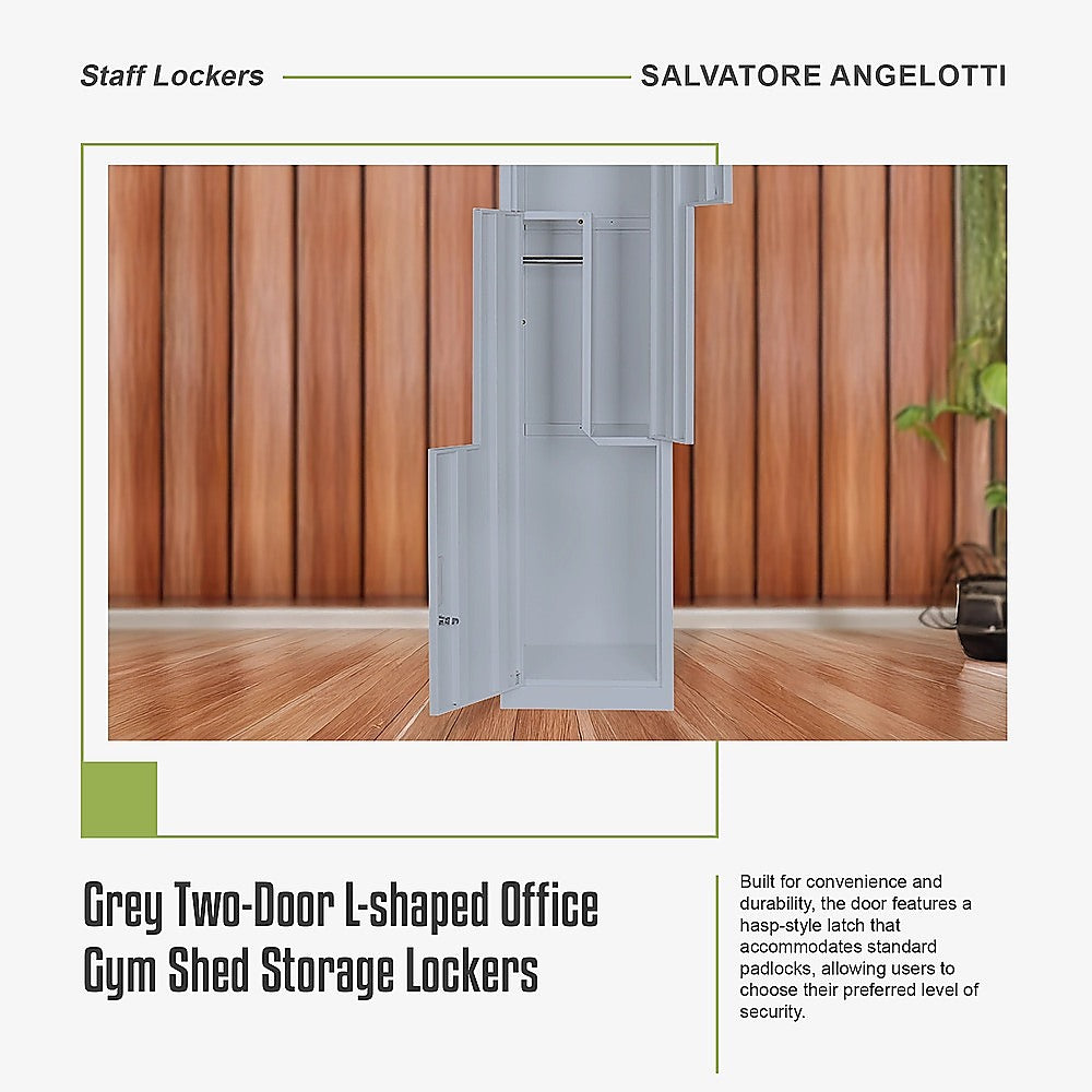Grey Two-Door L-shaped Office Gym Shed Storage Lockers 9