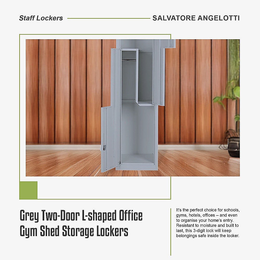 Grey Two-Door L-shaped Office Gym Shed Storage Lockers 9