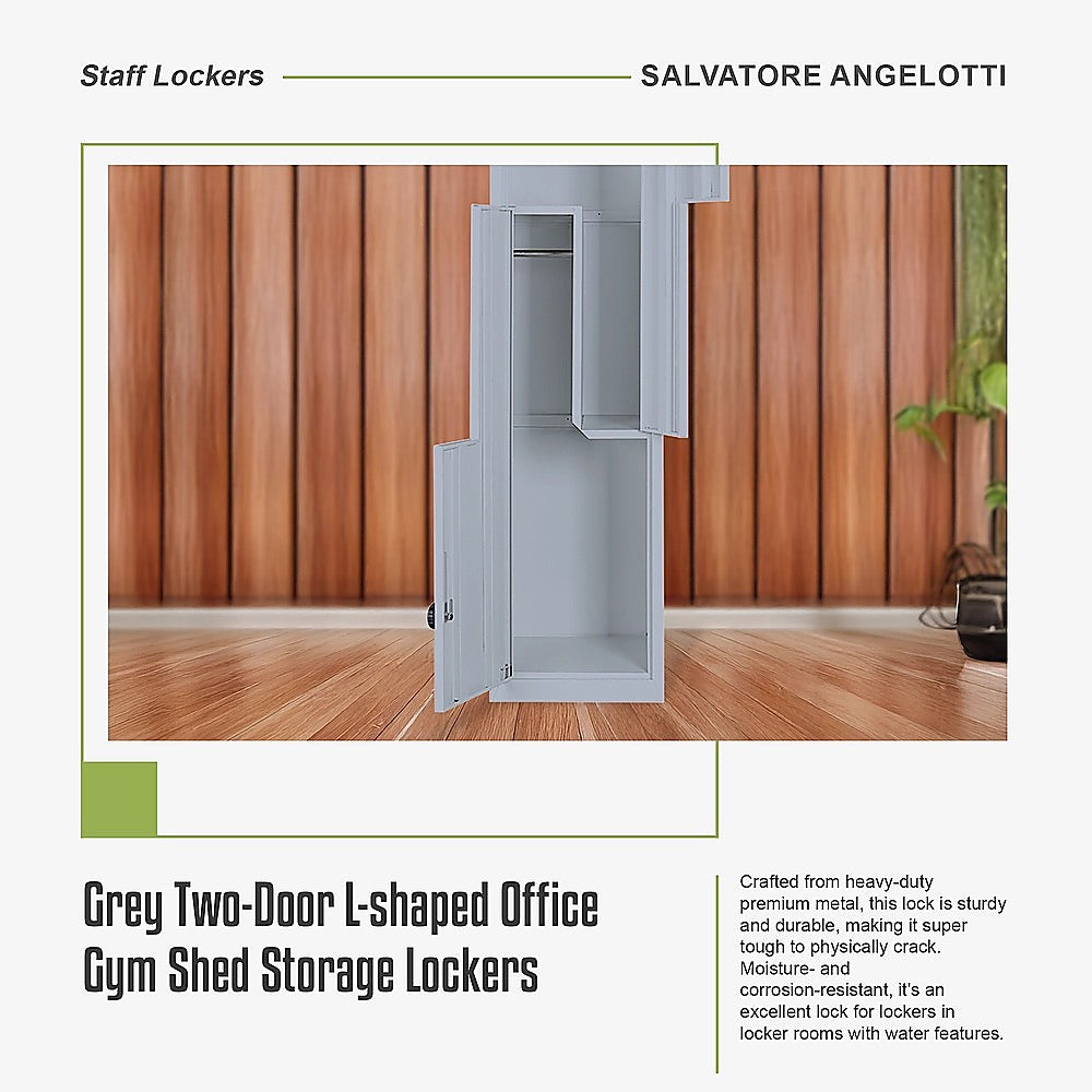 Grey Two-Door L-shaped Office Gym Shed Storage Lockers 9