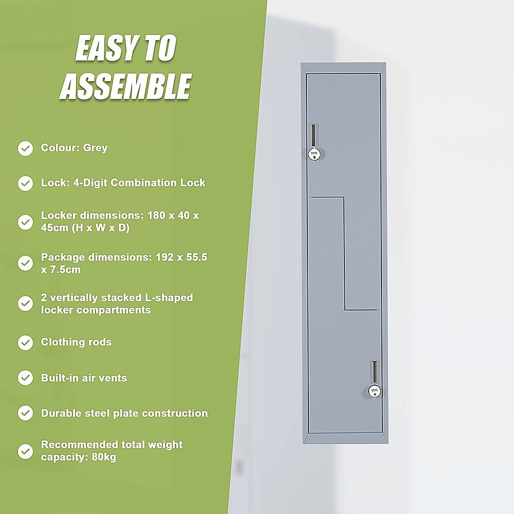 Grey Two-Door L-shaped Office Gym Shed Storage Lockers 11