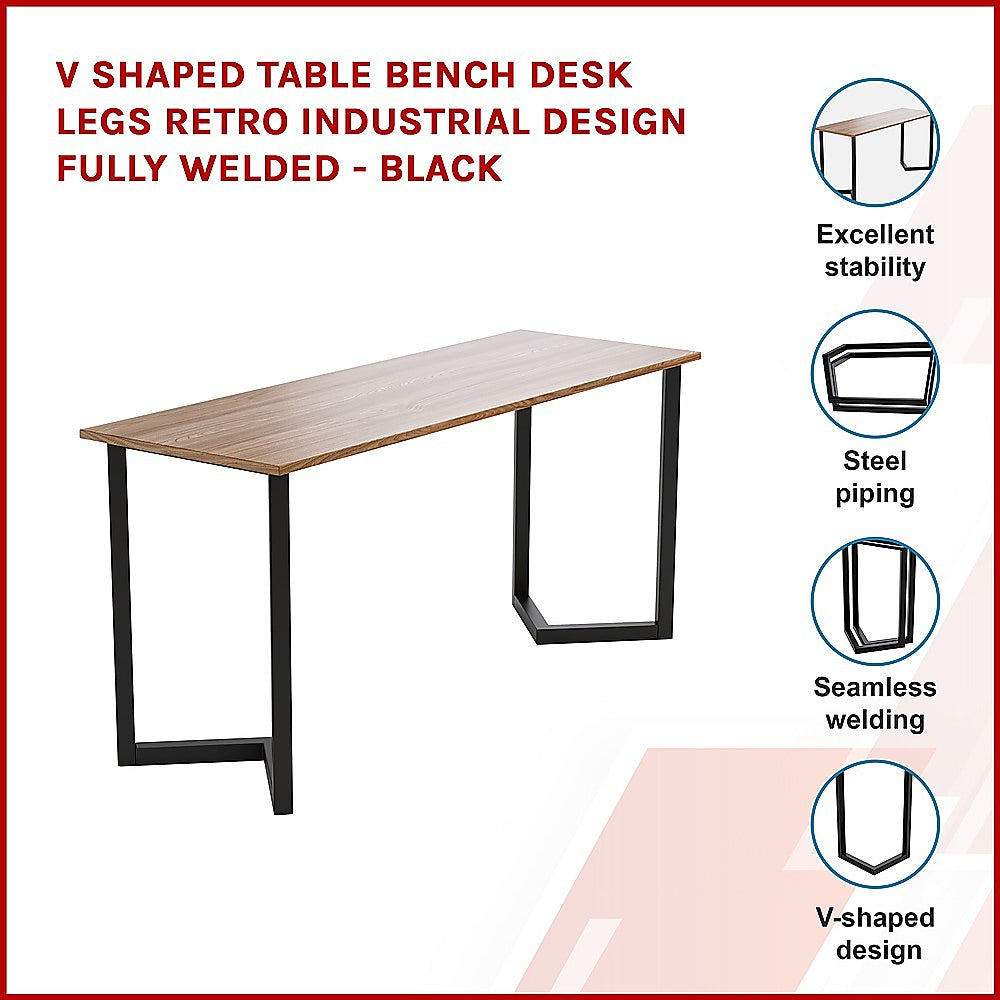 V Shaped Table Bench Desk Legs Retro Industrial Design Fully Welded - Black 3