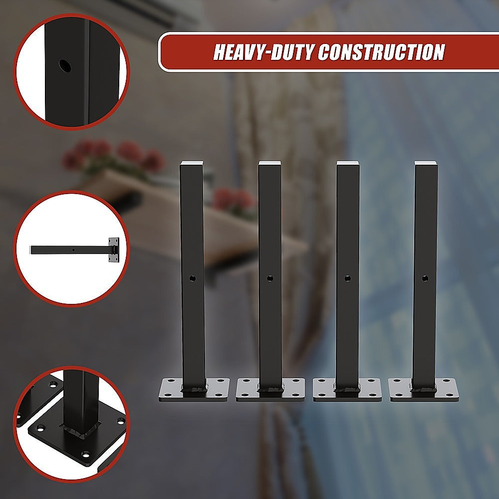 20cm Floating Shelf Brackets Industrial Metal Shelving Supports 4-Pack - Black 9