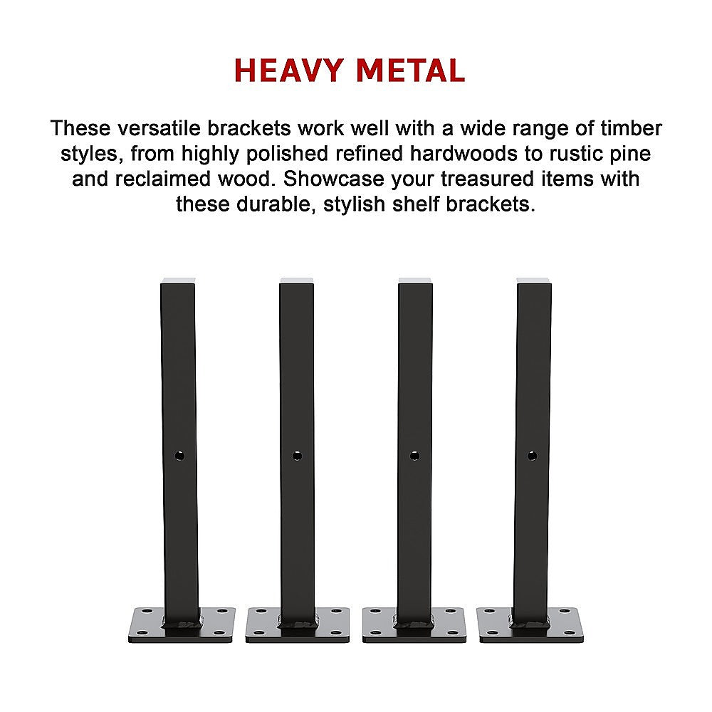 20cm Floating Shelf Brackets Industrial Metal Shelving Supports 4-Pack - Black 12