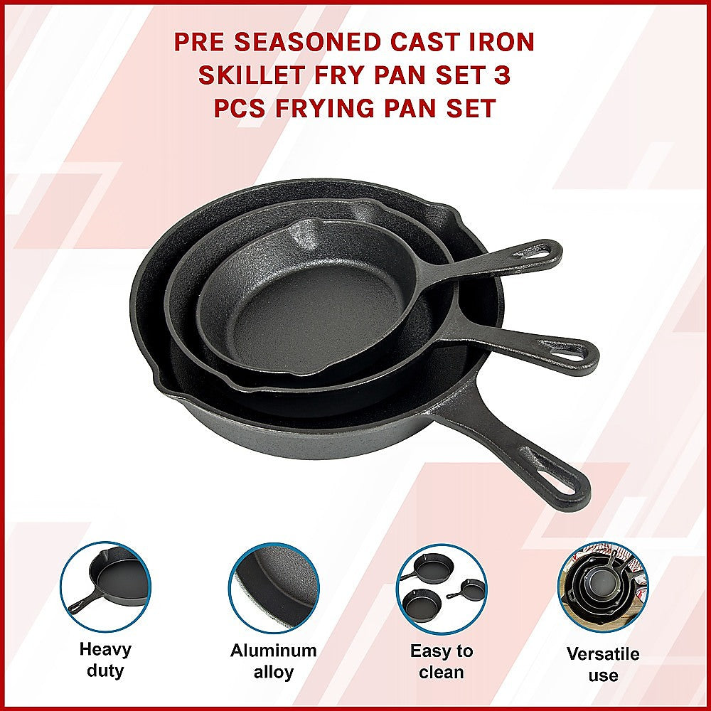 Pre Seasoned Cast Iron Skillet Fry Pan Set 3 Pcs Frying Pan Set 3