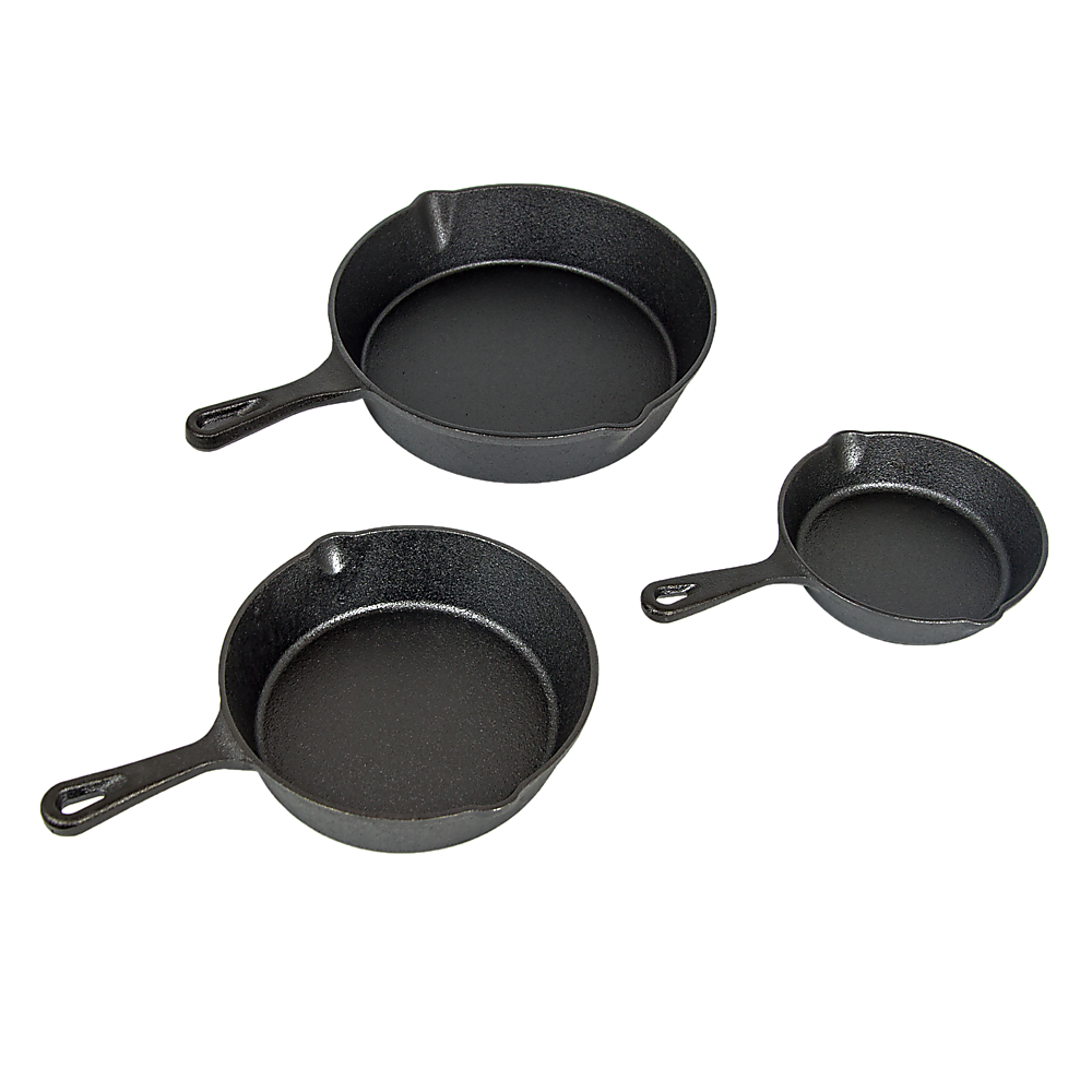 Pre Seasoned Cast Iron Skillet Fry Pan Set 3 Pcs Frying Pan Set 4