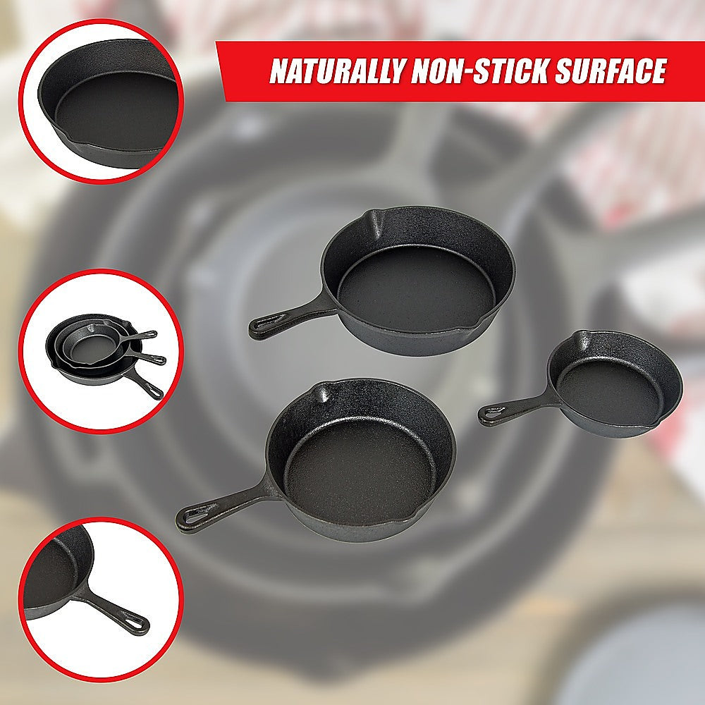 Pre Seasoned Cast Iron Skillet Fry Pan Set 3 Pcs Frying Pan Set 8