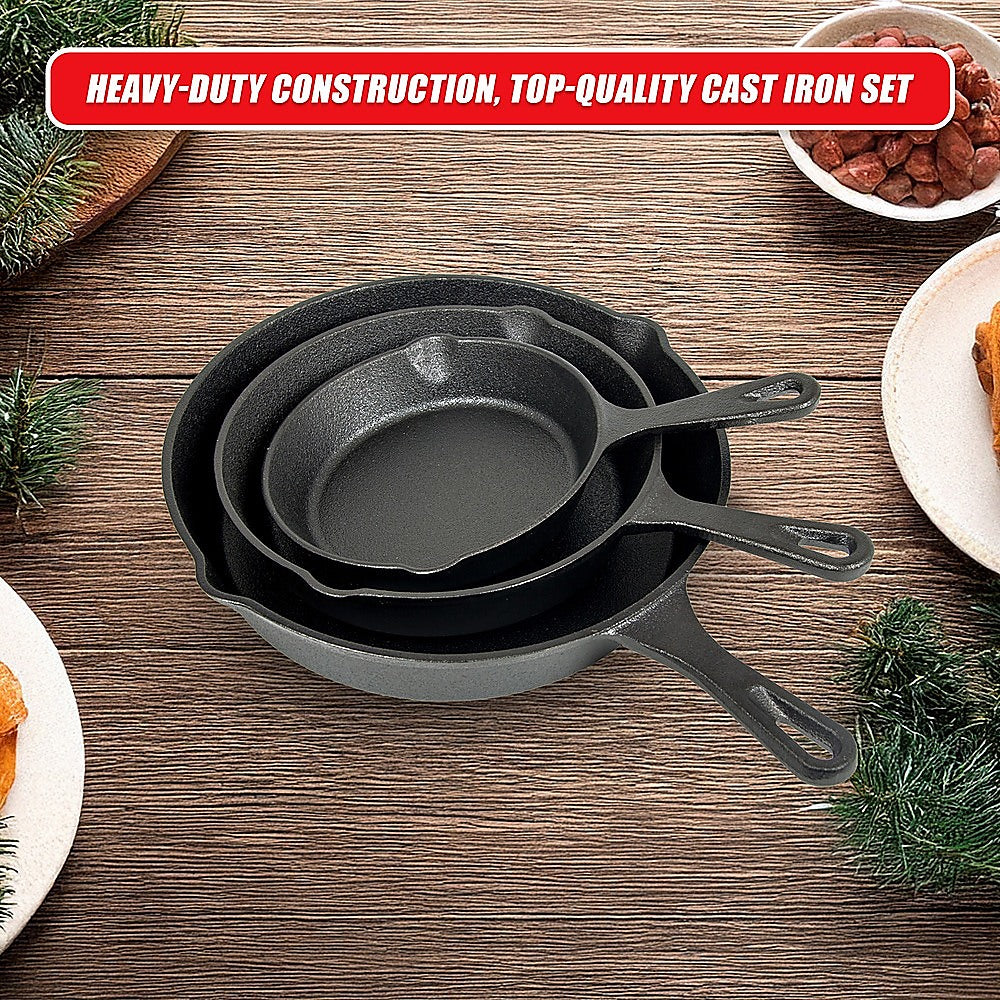Pre Seasoned Cast Iron Skillet Fry Pan Set 3 Pcs Frying Pan Set 9