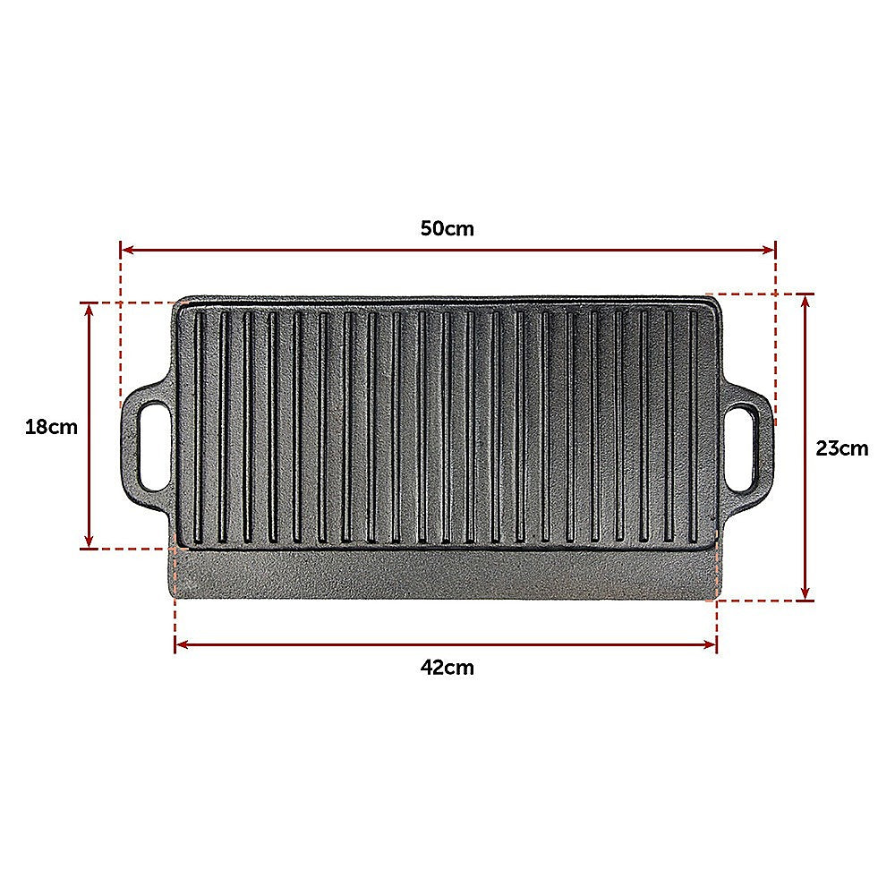 46x22 cm Cast Iron Reversible Griddle Plate BBQ Hob Cooking Grill Pan 8