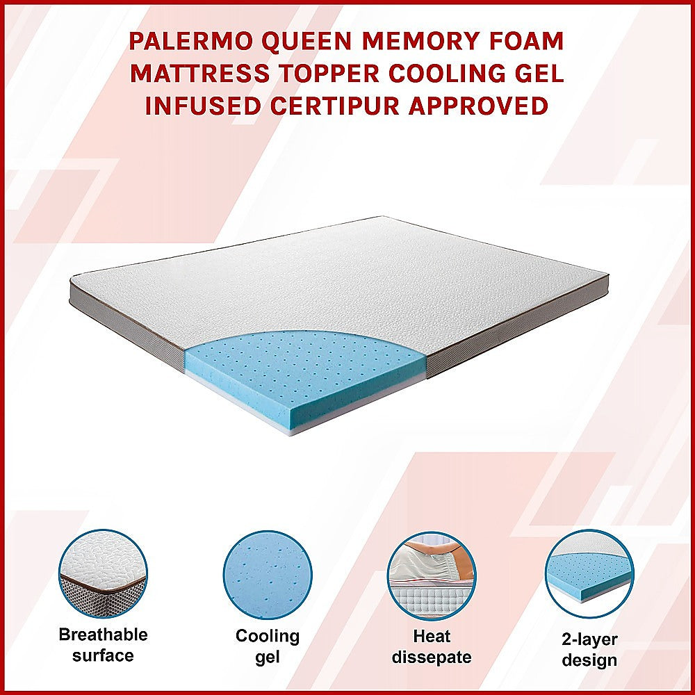 Palermo Queen Memory Foam Mattress Topper Cooling Gel Infused CertiPUR Approved 3
