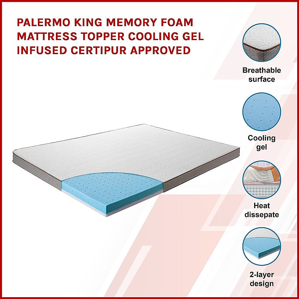 Palermo King Memory Foam Mattress Topper Cooling Gel Infused CertiPUR Approved 3