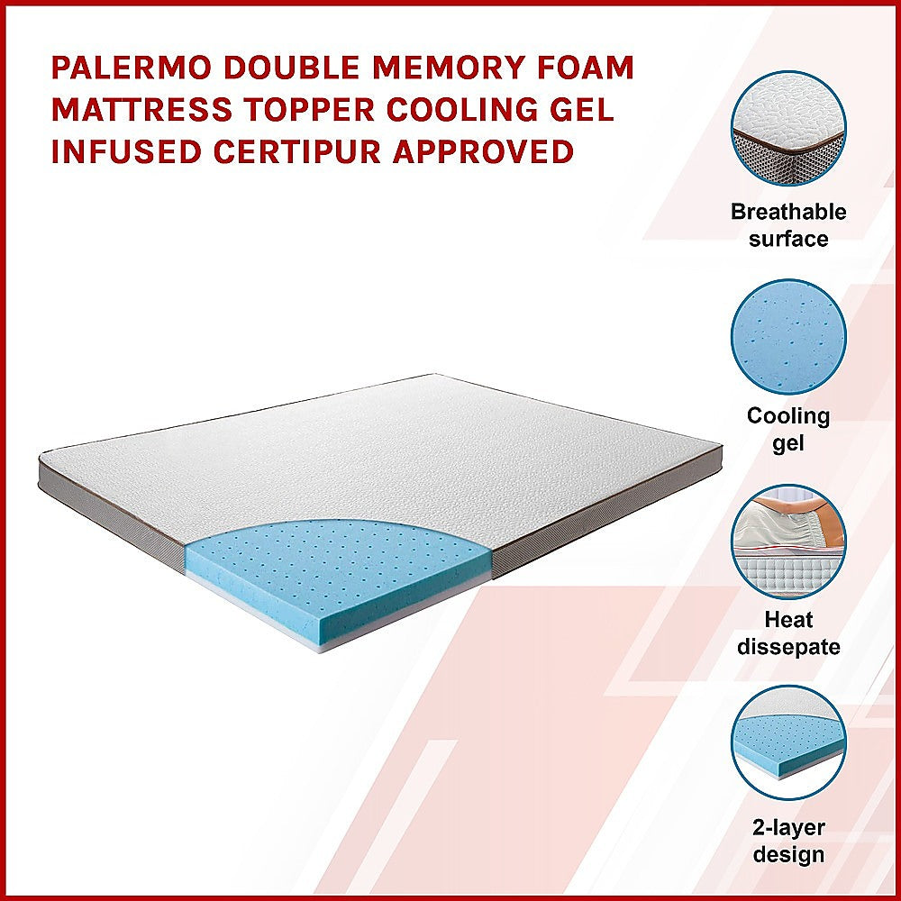 Palermo Double Memory Foam Mattress Topper Cooling Gel Infused CertiPUR Approved 3