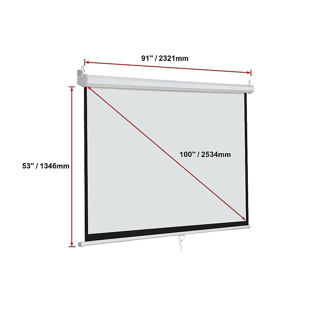 100 Inch 16:9 Manual Pull Down Outdoor Projector Projection Screen Theater Movie 5