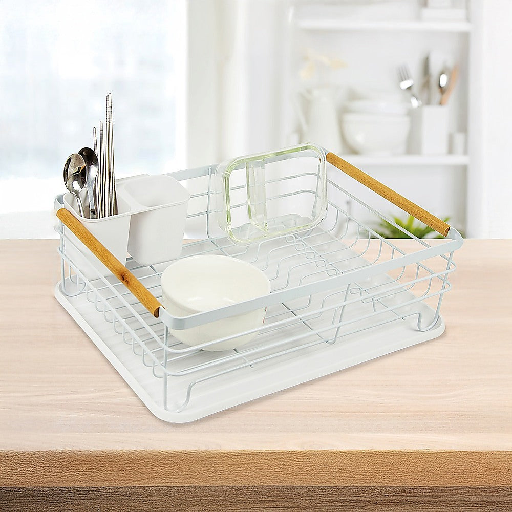 Metal Dish Drying Rack Drainboard Holder Tray Kitchen Plates Cutlery Wood Handle 5