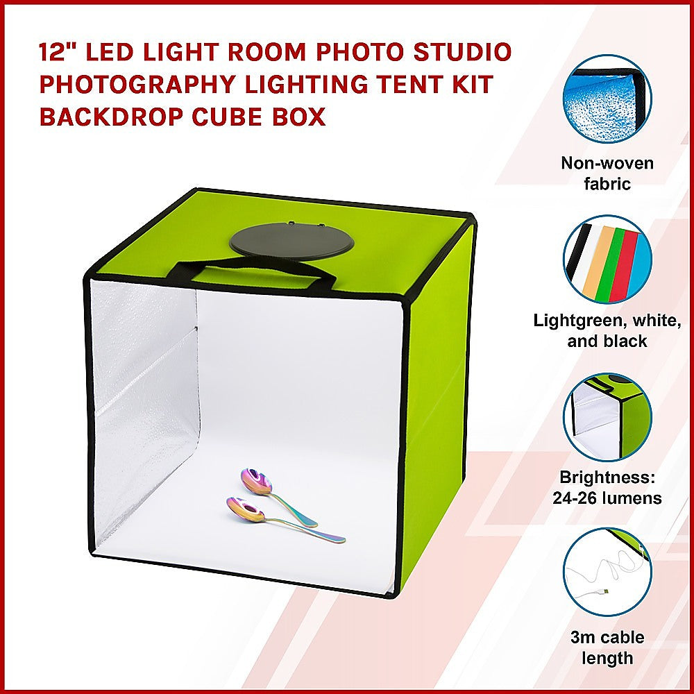 12'' LED Light Room Photo Studio Photography Lighting Tent Kit Backdrop Cube Box 3