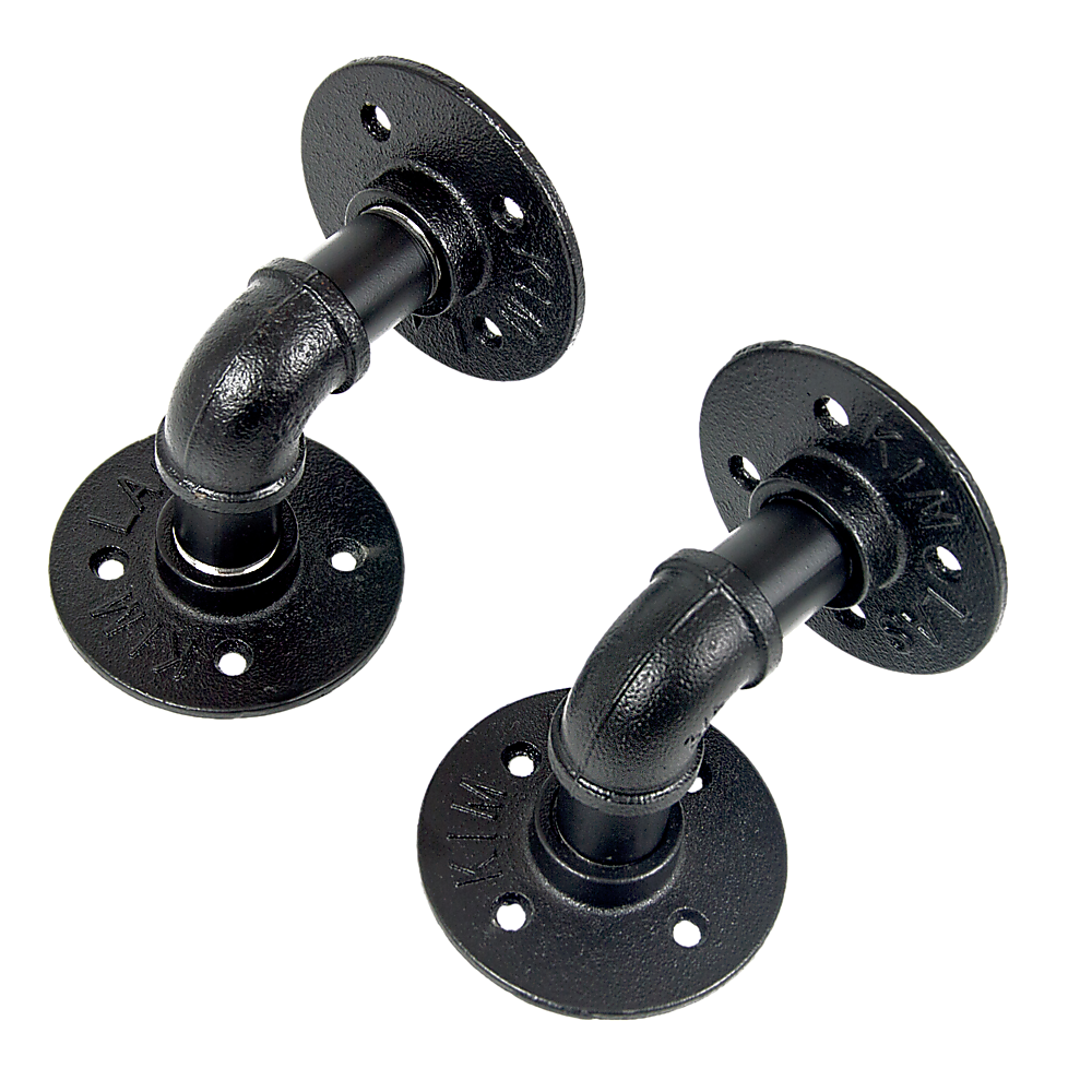 Industrial Black Iron Pipe Bracket Wall Mounted Floating Shelf - Set of 2 4