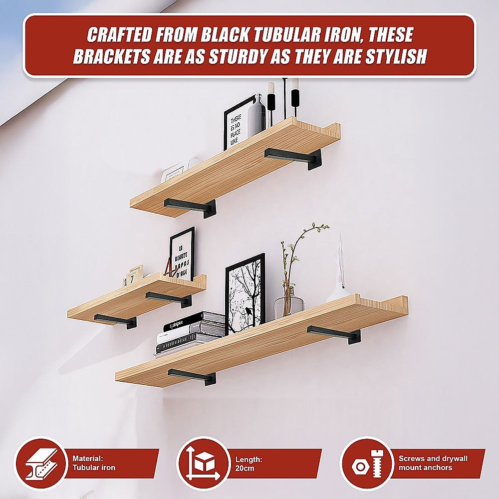 20cm Floating Shelf Brackets Industrial Metal Shelving Supports 4-Pack 11
