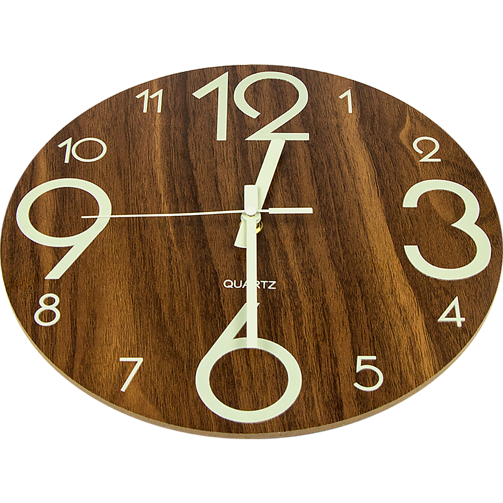 Glow In Dark Wall Clock Luminous Quartz Quiet Wooden Home Decor 30cm 7