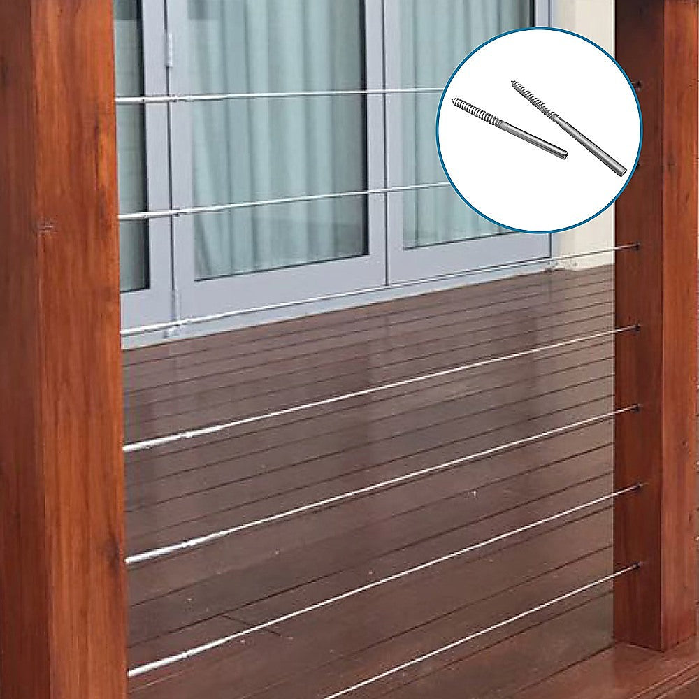 Stainless Steel DIY Rope Balustrade Kit 3.2mm Swage 2 x Lag Screw Term - 10 pack 4