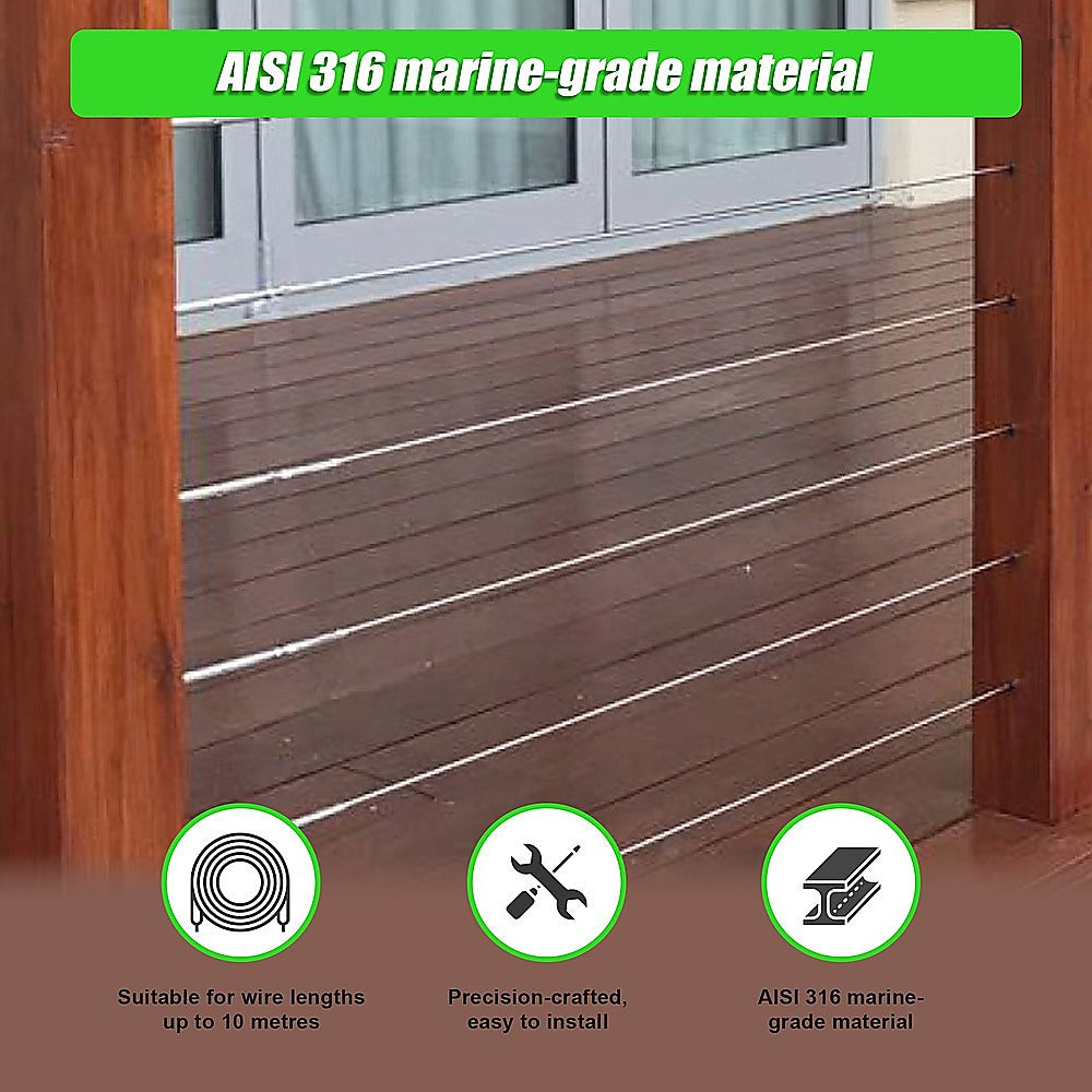 Stainless Steel DIY Rope Balustrade Kit 3.2mm Swage 2 x Lag Screw Term - 10 pack 6