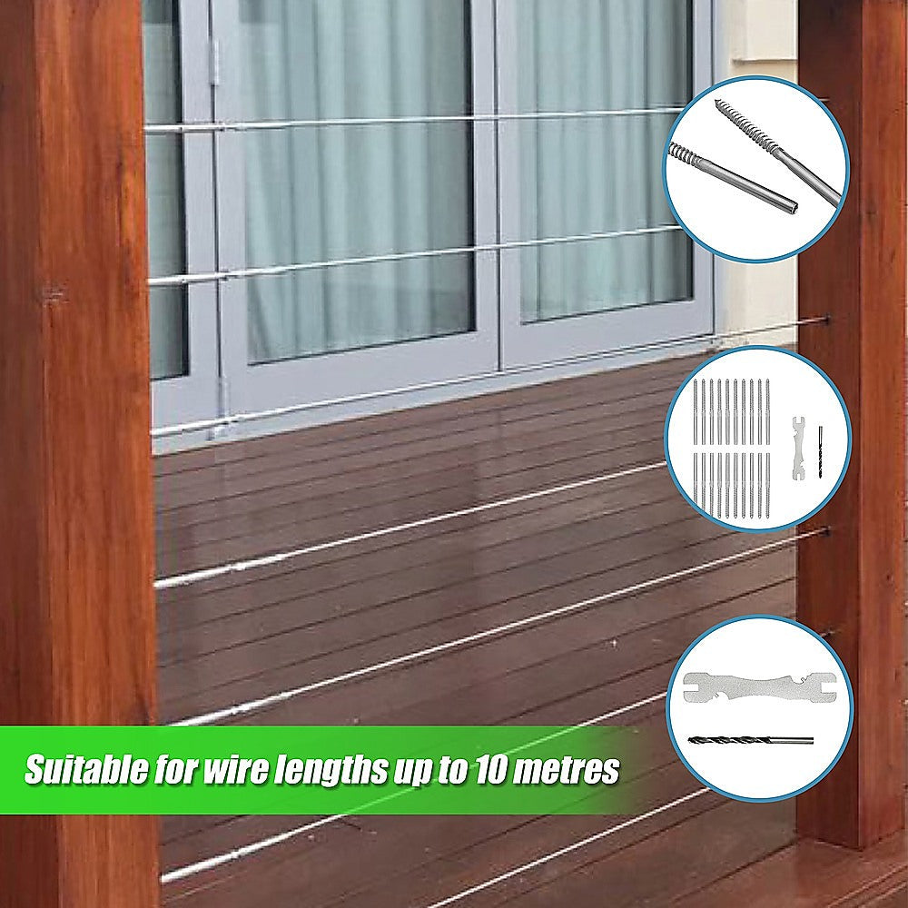 Stainless Steel DIY Rope Balustrade Kit 3.2mm Swage 2 x Lag Screw Term - 10 pack 8