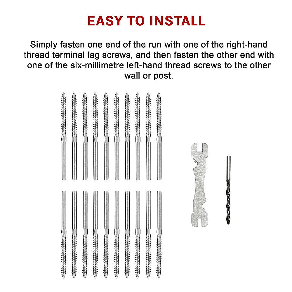 Stainless Steel DIY Rope Balustrade Kit 3.2mm Swage 2 x Lag Screw Term - 10 pack 11