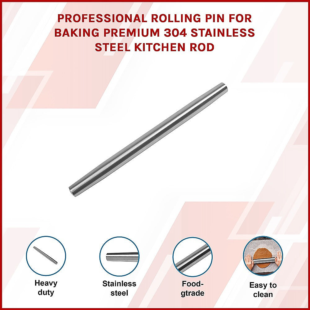 Professional Rolling Pin for Baking Premium 304 Stainless Steel Kitchen Rod 3