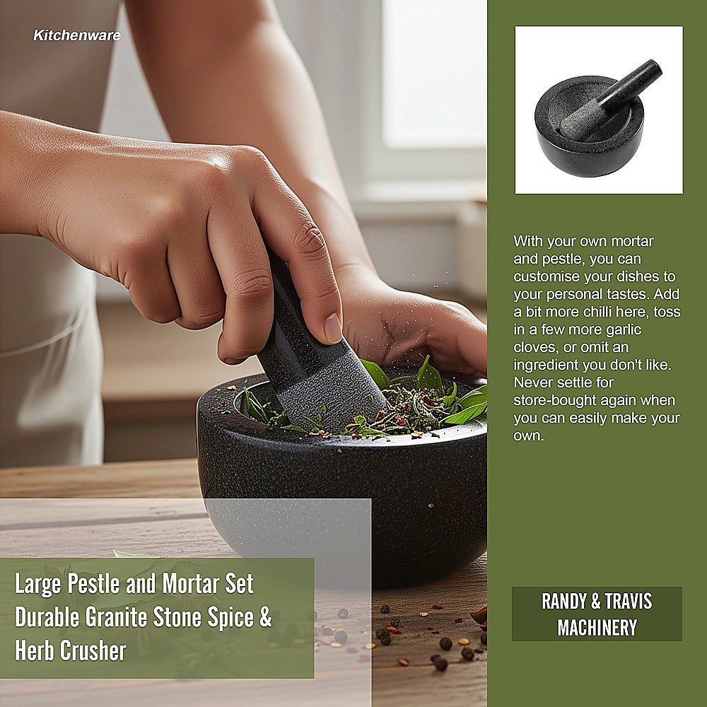 Large Pestle and Mortar Set Durable Granite Stone Spice & Herb Crusher 10