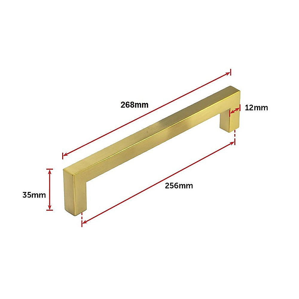 15x Brushed Brass Drawer Pulls Kitchen Cabinet Handles - Gold Finish 256mm 7