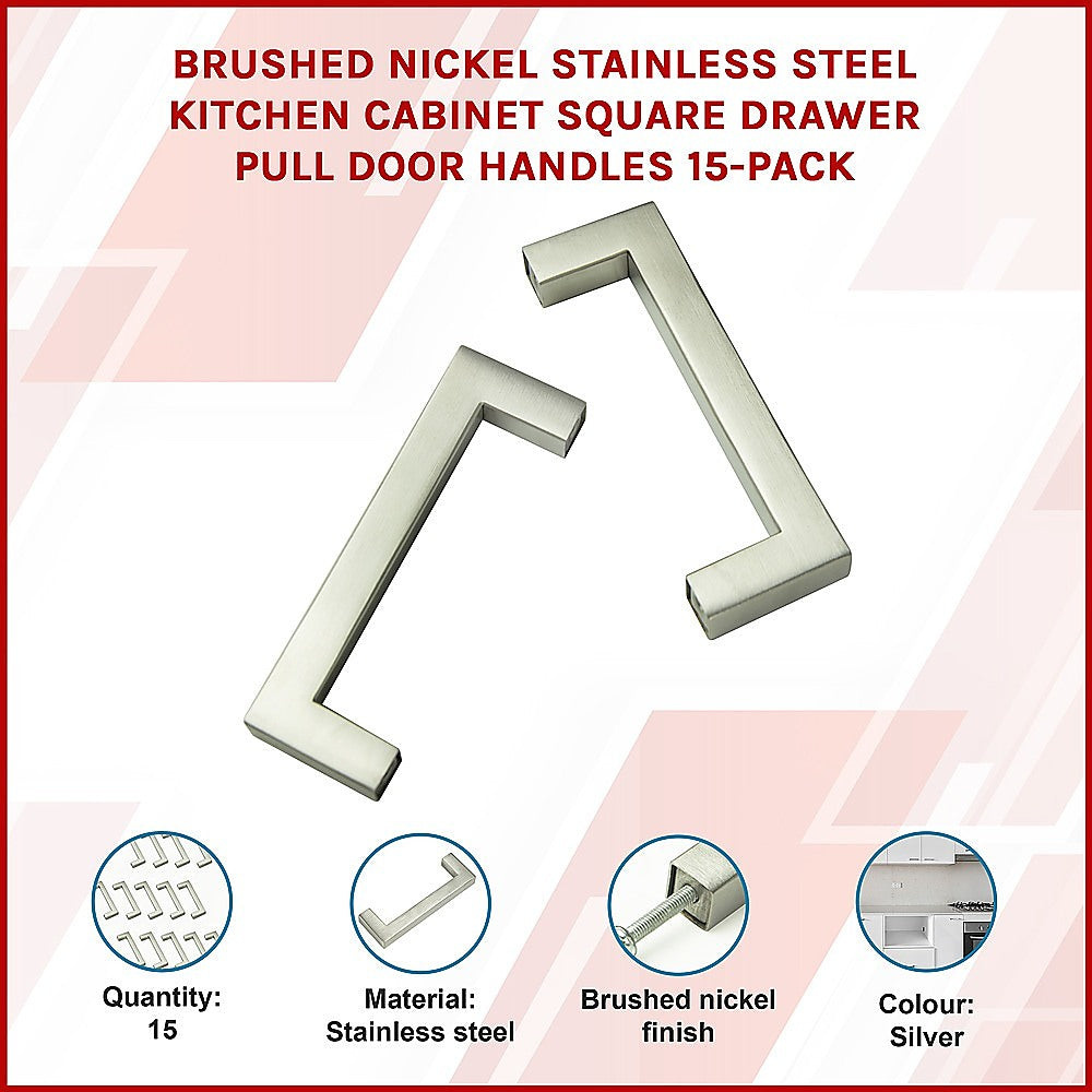 Brushed Nickel Stainless Steel Kitchen Cabinet Square Drawer Pull Door Handles 15-Pack 3