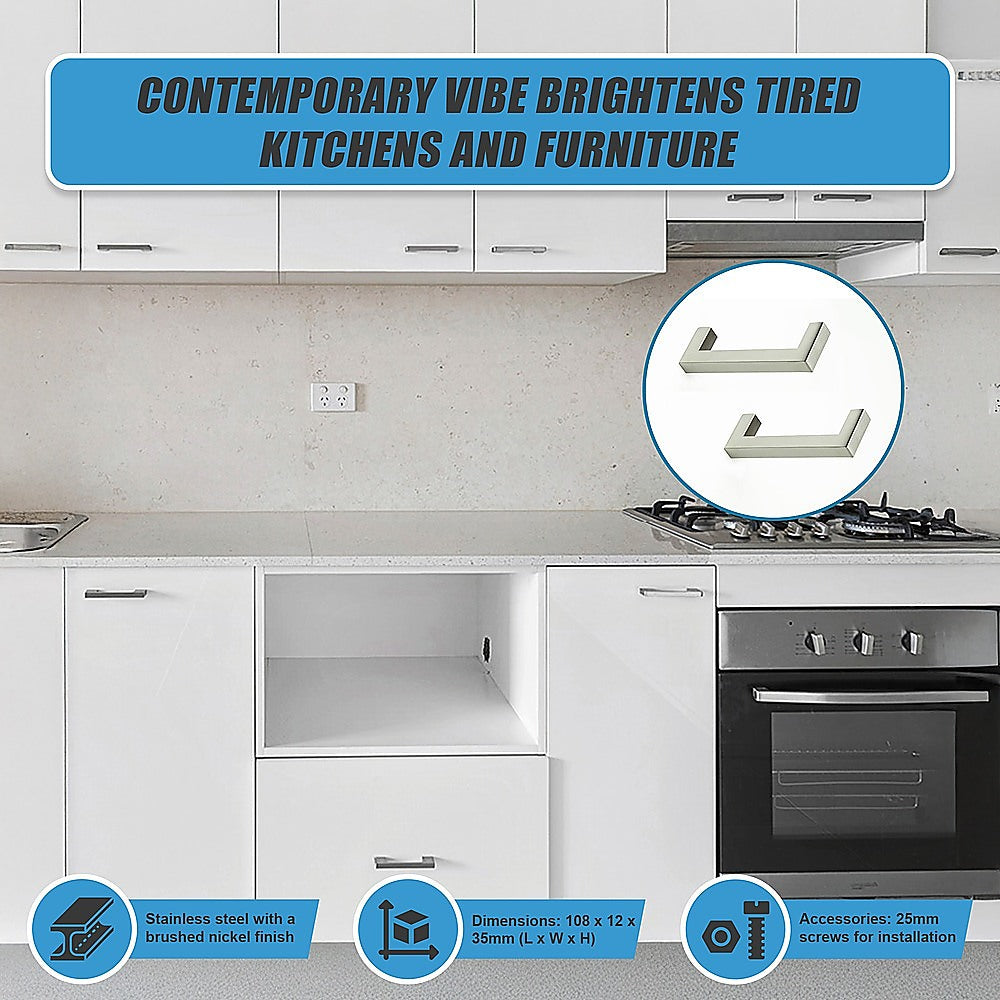 Brushed Nickel Stainless Steel Kitchen Cabinet Square Drawer Pull Door Handles 15-Pack 10