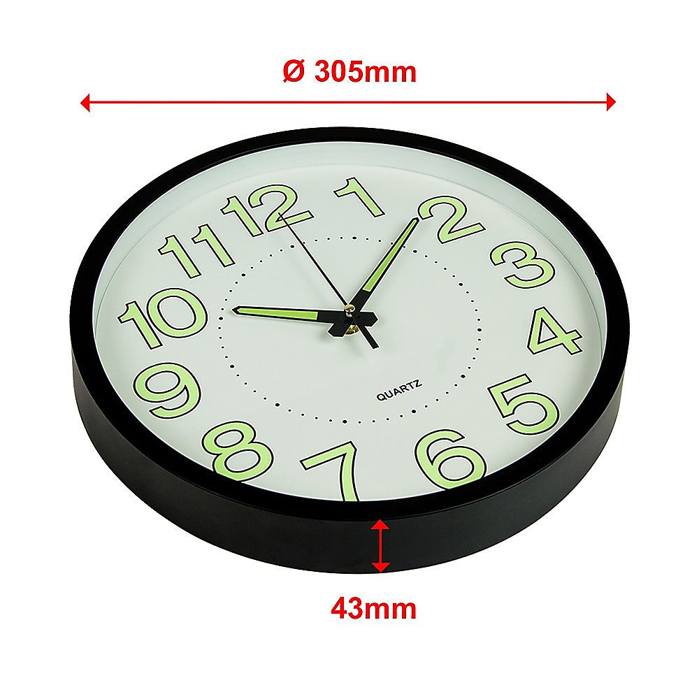 305mm Luminous Wall Clock Glow In The Dark Silent Quartz Indoor Home Modern Clock 8