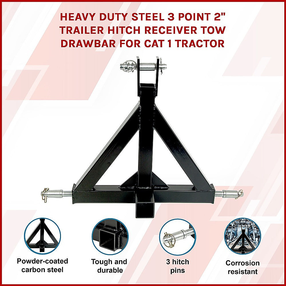 Heavy Duty Steel 3 Point 2" Trailer Hitch Receiver Tow Drawbar For Cat 1 Tractor 3