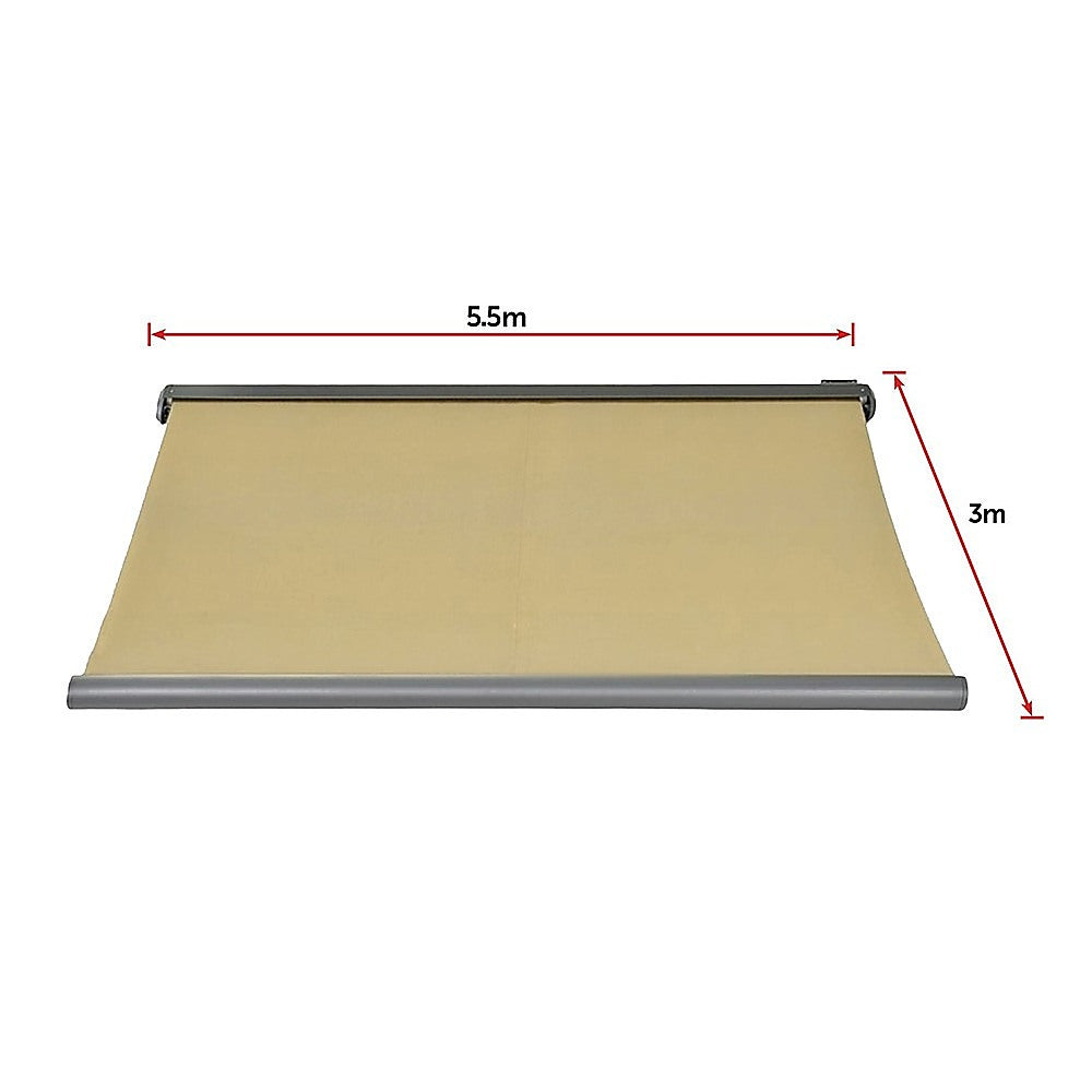 5.5m x 3.0m Retractable Folding Arm Awning Heavy Duty Full Cassette Motorised 12