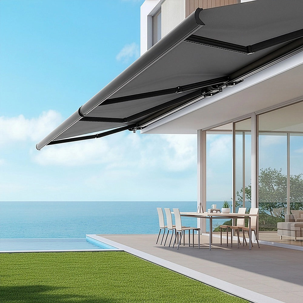 5.5m x 3.0m Retractable Folding Arm Awning Heavy Duty Full Cassette Motorised 5