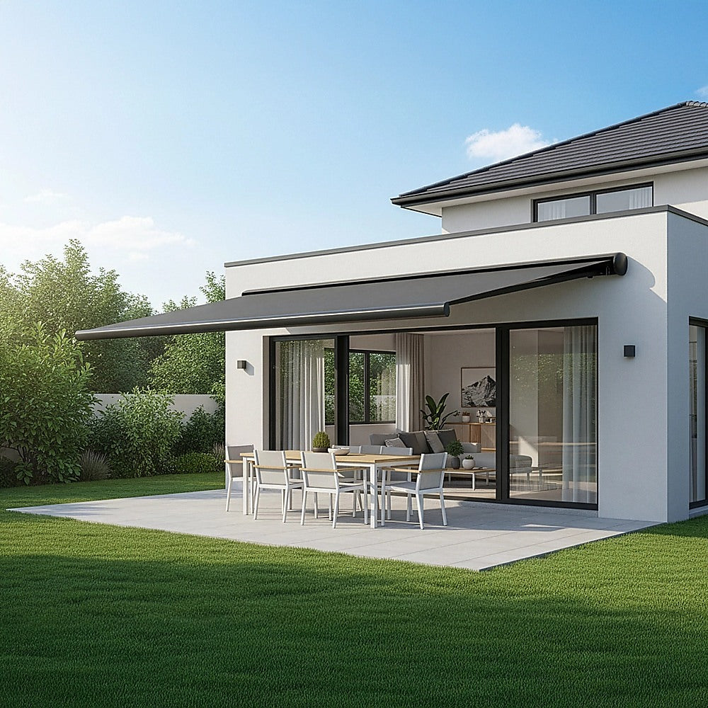 5.5m x 3.0m Retractable Folding Arm Awning Heavy Duty Full Cassette Motorised 6