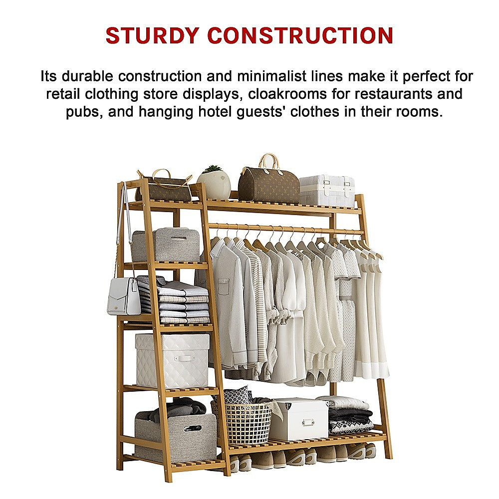Portable Clothes Rack Coat Garment Stand Bamboo Rail Hanger Airer Closet 11